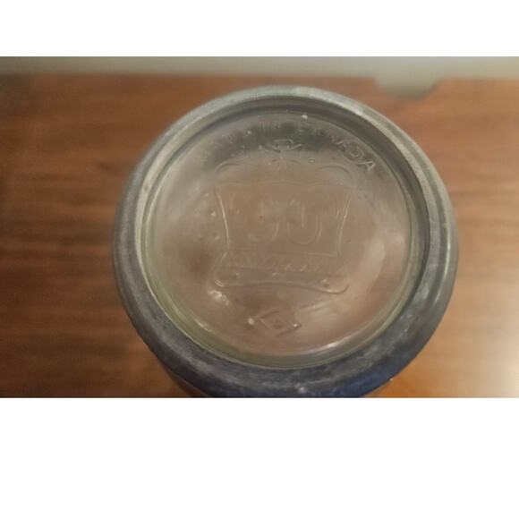 Antique CROWN 1 qt Imperial Quart Glass Mason Jar w/Zinc Ring & Glass Lid Canada - Picture 9 of 9
